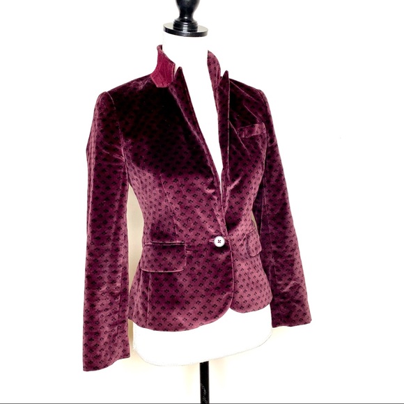 Jack Wills Velvet Blazer Burgundy Floral Print - Picture 8 of 9